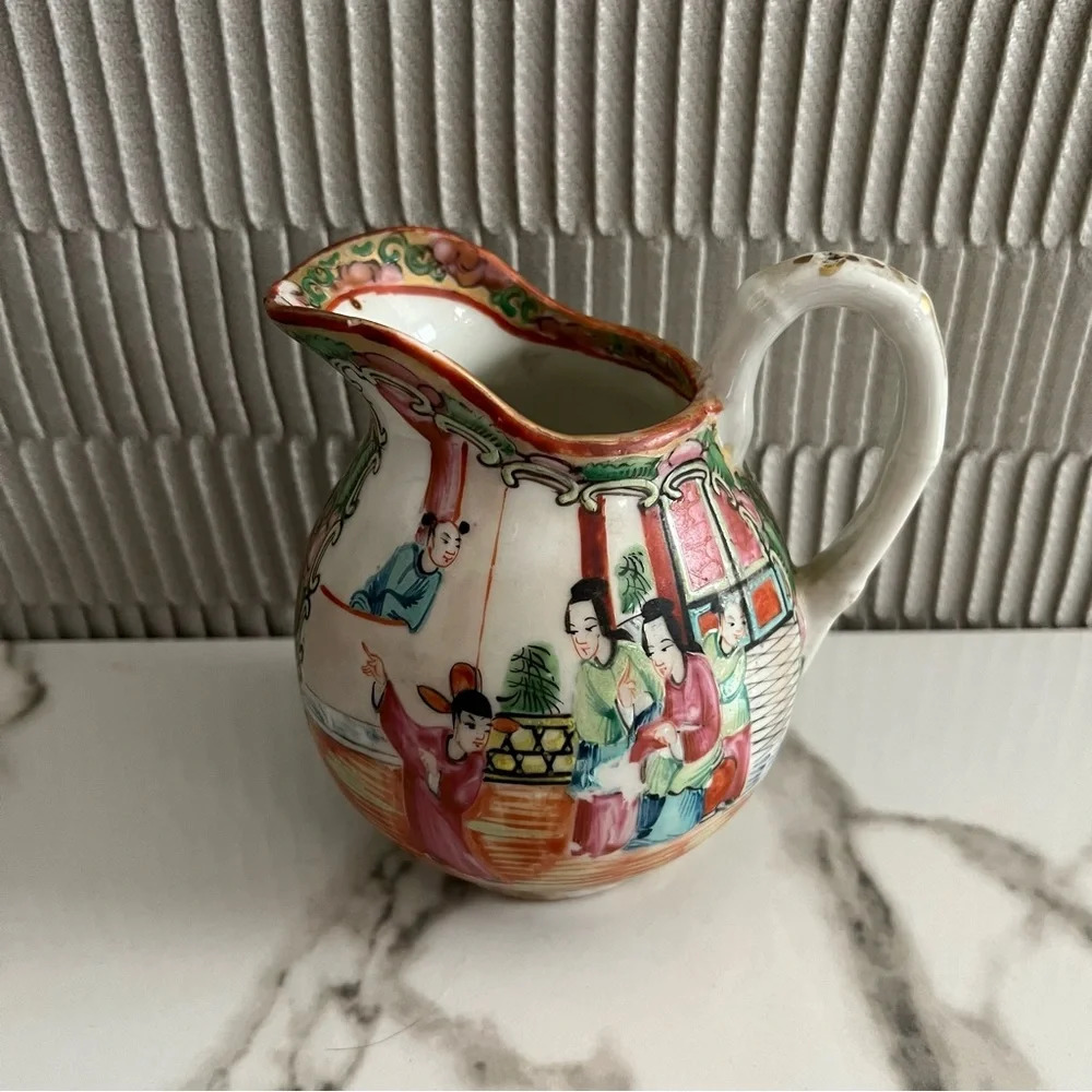 Antique Chinese Porcelain Rose Medallion Ewer Jug Original Circa 1900